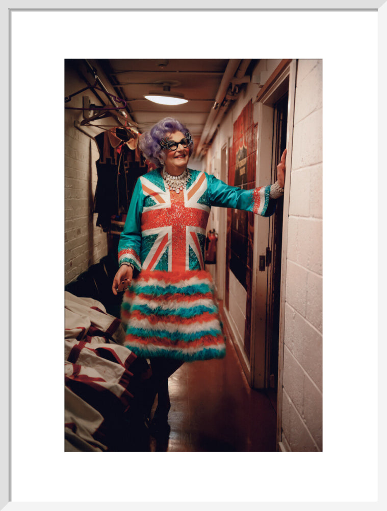 Barry humphries as dame edna everage portrait print (art print, large, white frame frame)