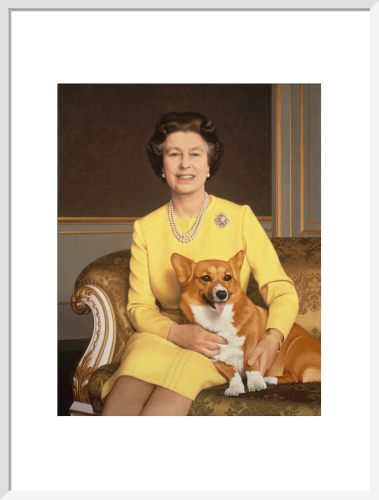 Queen elizabeth ii portrait print (art print, large, white frame)