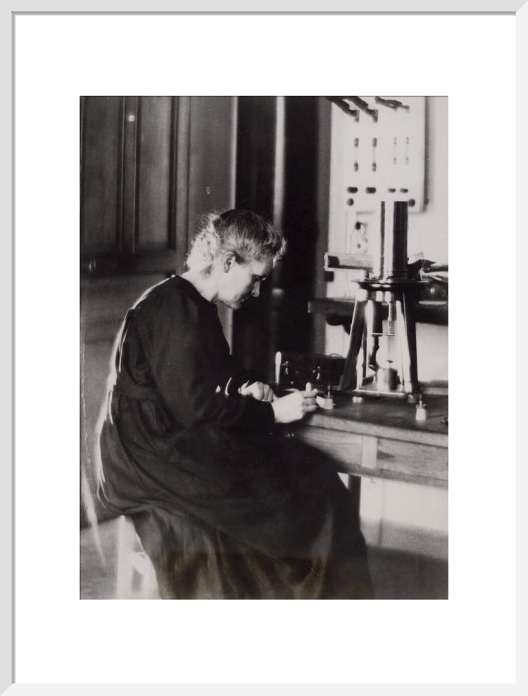 Marie curie portrait print (art print, large, white frame)