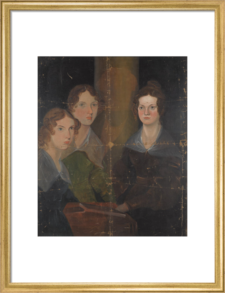The brontë sisters (anne brontë; emily brontë; charlotte brontë) portrait print (art print, medium, gold frame)