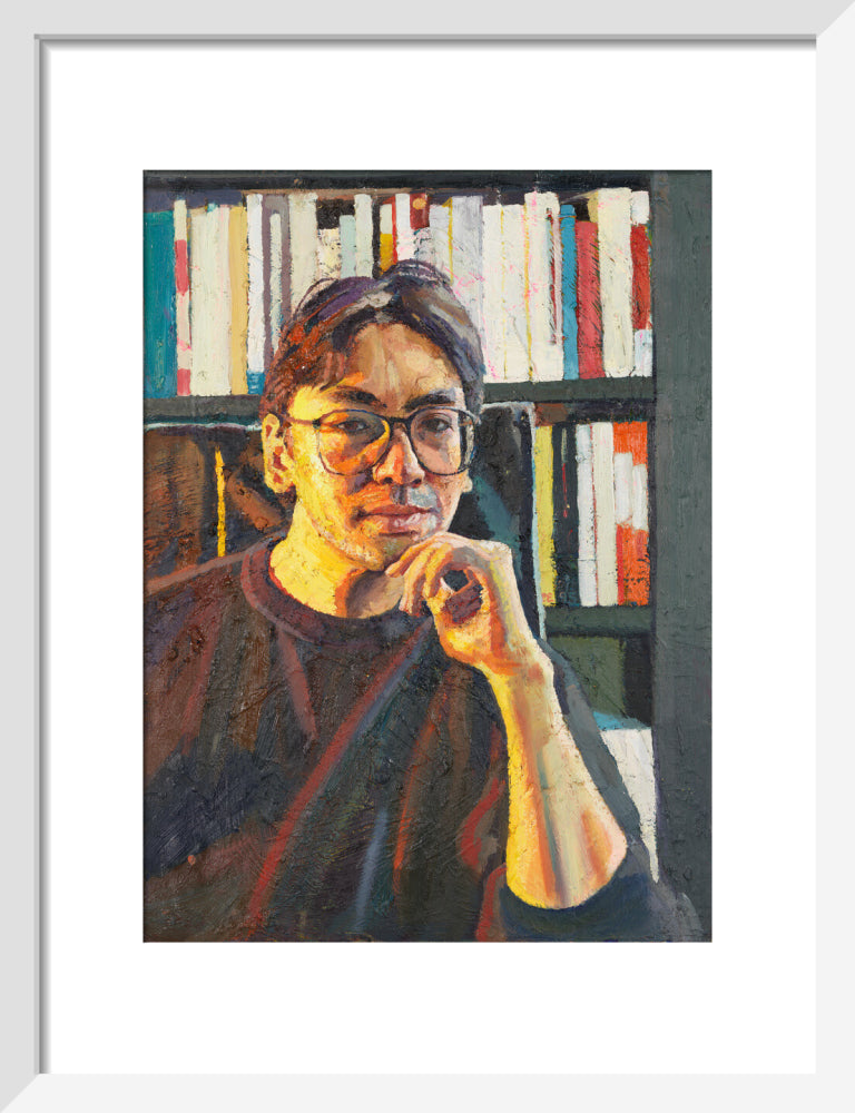 Sir kazuo ishiguro portrait print (art print, small, white frame)