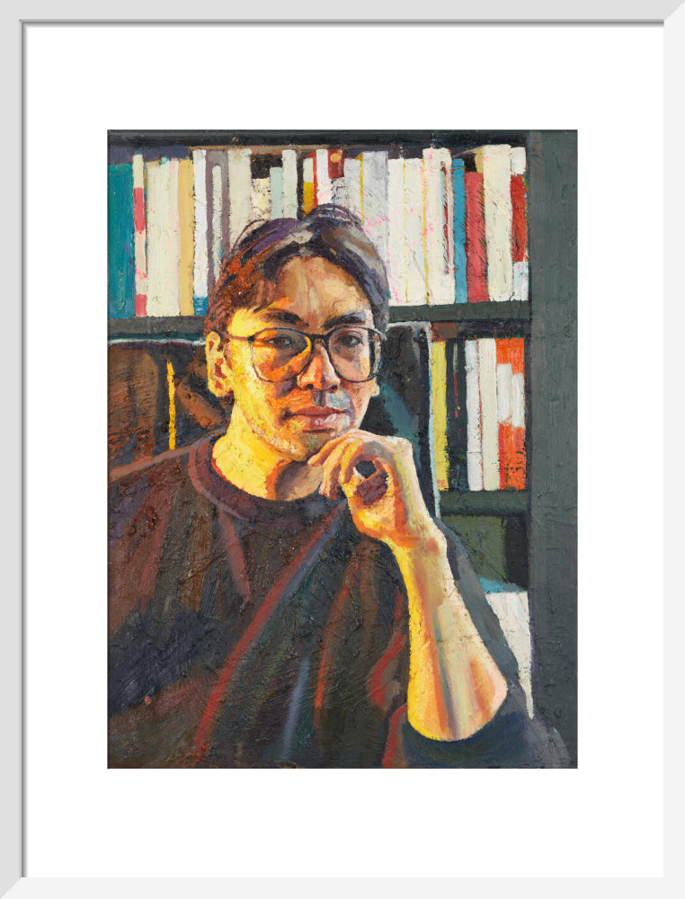 Sir kazuo ishiguro portrait print (art print, medium, white frame)