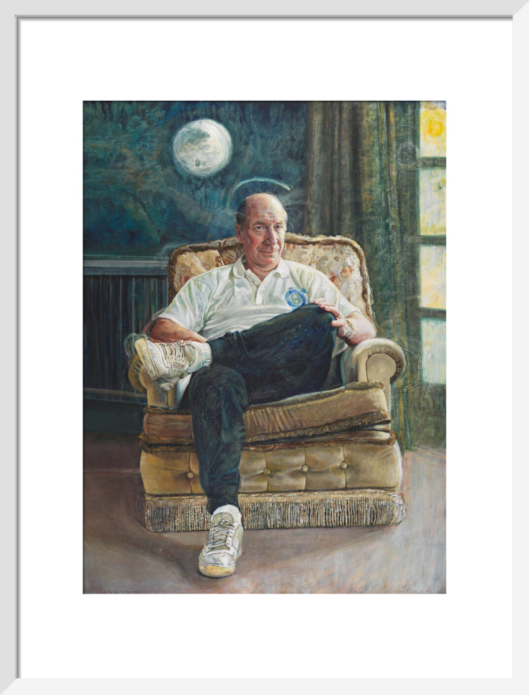 Bobby charlton portrait print (art print, medium, white frame frame)
