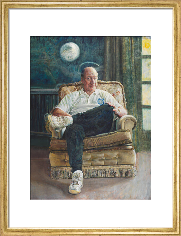 Bobby charlton portrait print (art print, medium, gold frame frame)