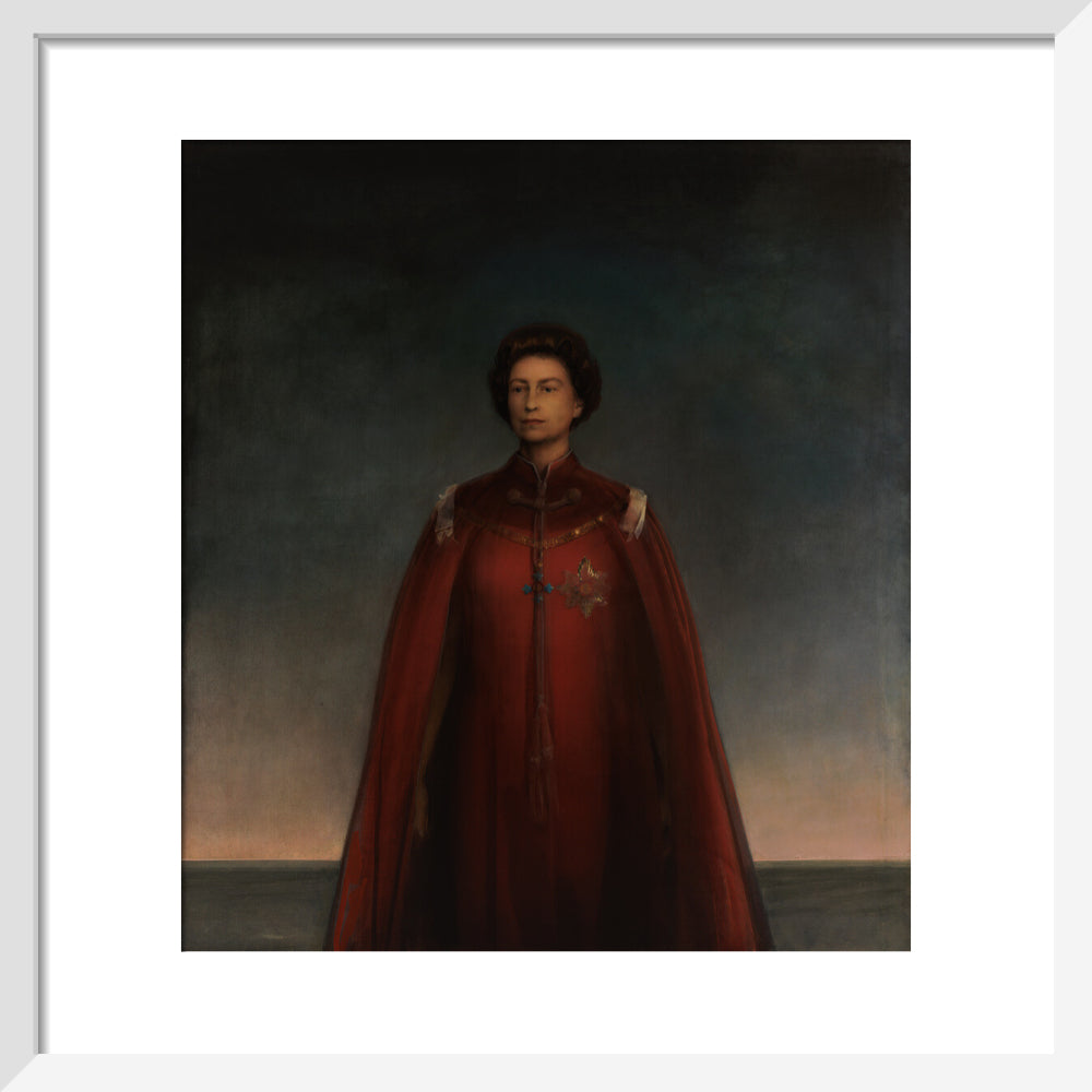 Queen elizabeth ii portrait print (art print, small, white frame)