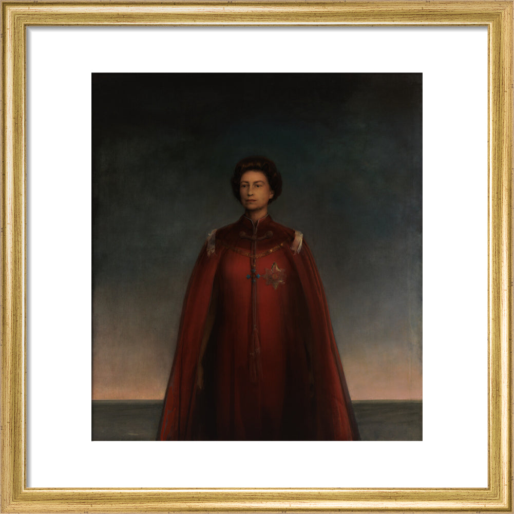 Queen elizabeth ii portrait print (art print, small, gold frame)