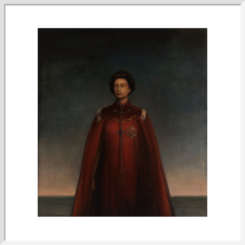 Queen elizabeth ii portrait print (art print, large, white frame)