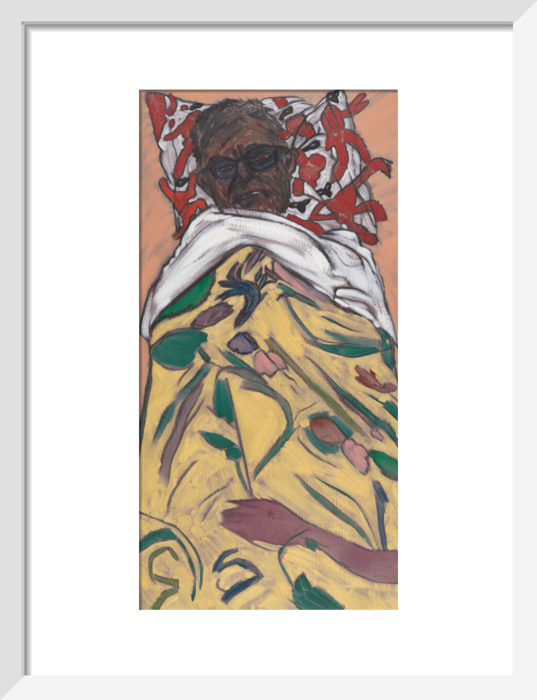 R.b. kitaj ('self portrait: hockney pillow') portrait print (art print, small, white frame)
