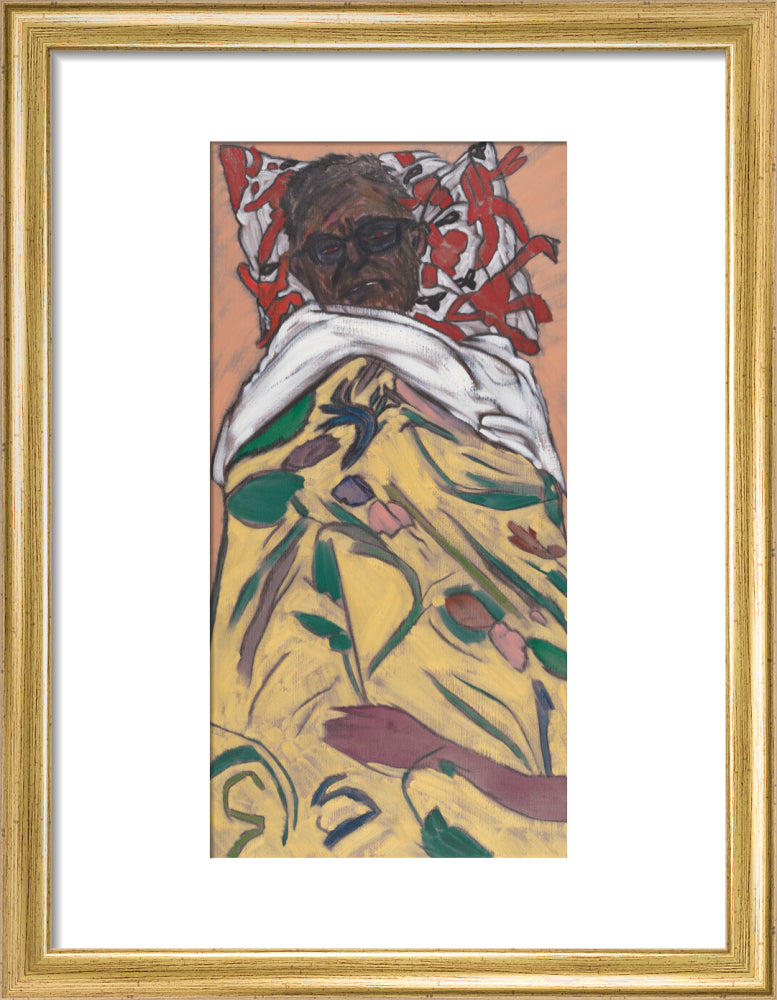 R.b. kitaj ('self portrait: hockney pillow') portrait print (art print, small, gold frame)