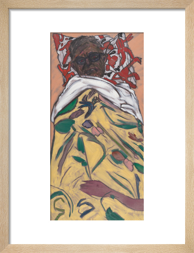 R.b. kitaj ('self portrait: hockney pillow') portrait print (art print, small, natural frame)