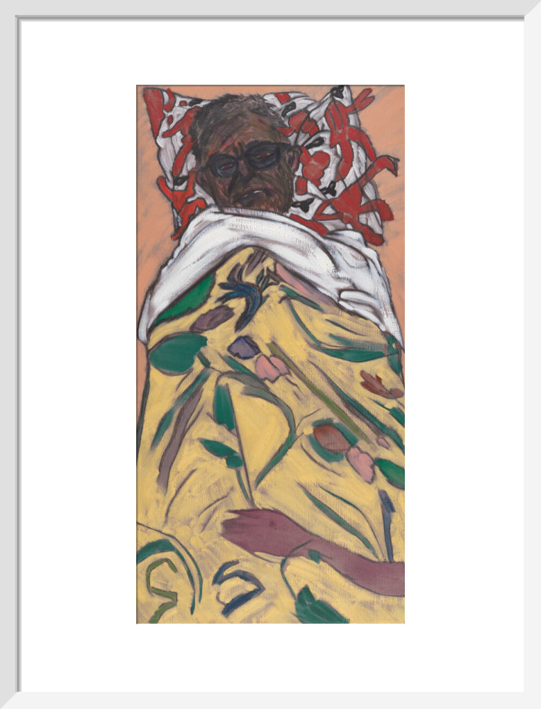 R.b. kitaj ('self portrait: hockney pillow') portrait print (art print, medium, white frame)