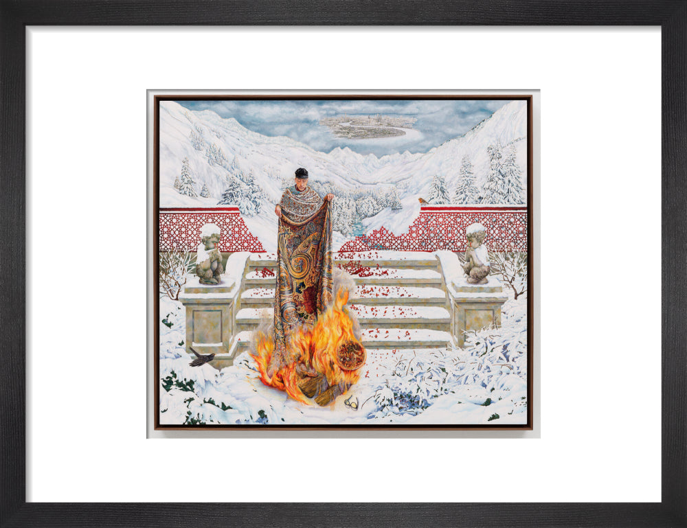 Raqib shaw ('the final submission in fire on ice') portrait print (art print, small, black frame)