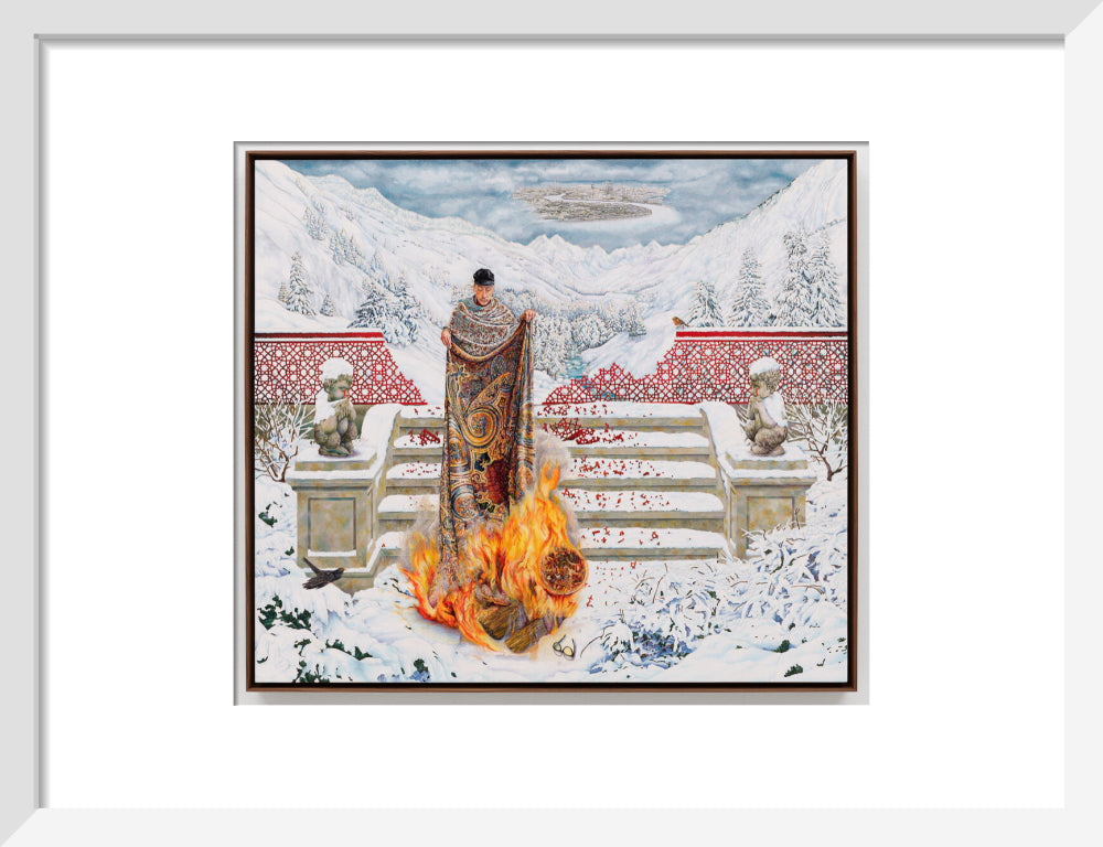 Raqib shaw ('the final submission in fire on ice') portrait print (art print, small, white frame)