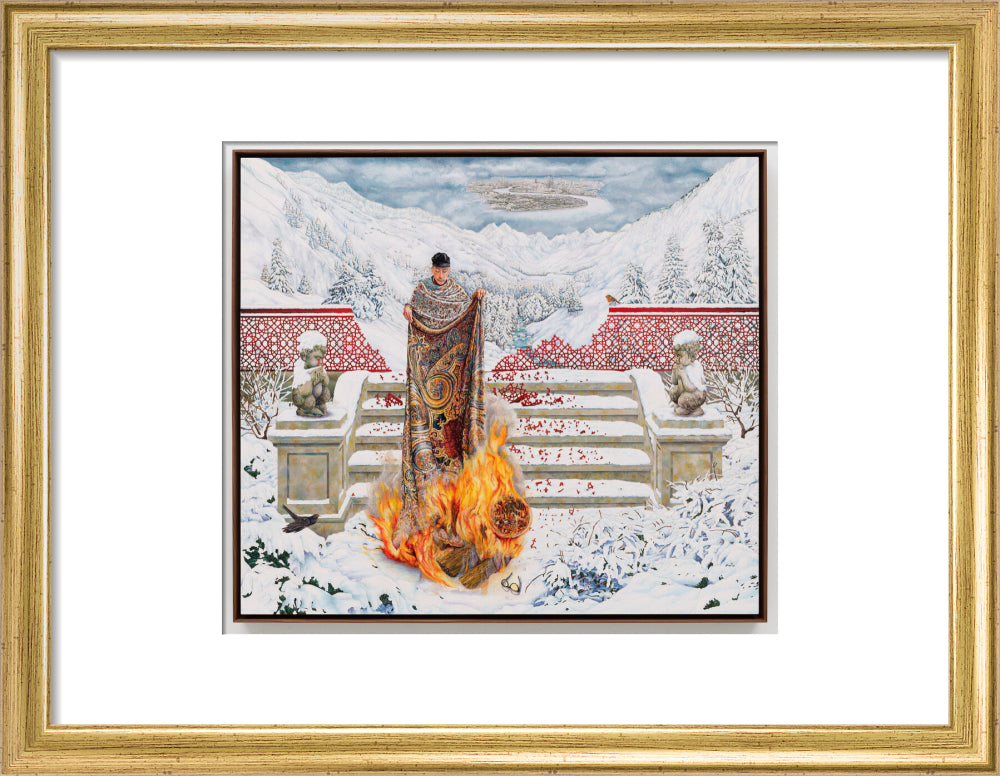 Raqib shaw ('the final submission in fire on ice') portrait print (art print, small, gold frame)