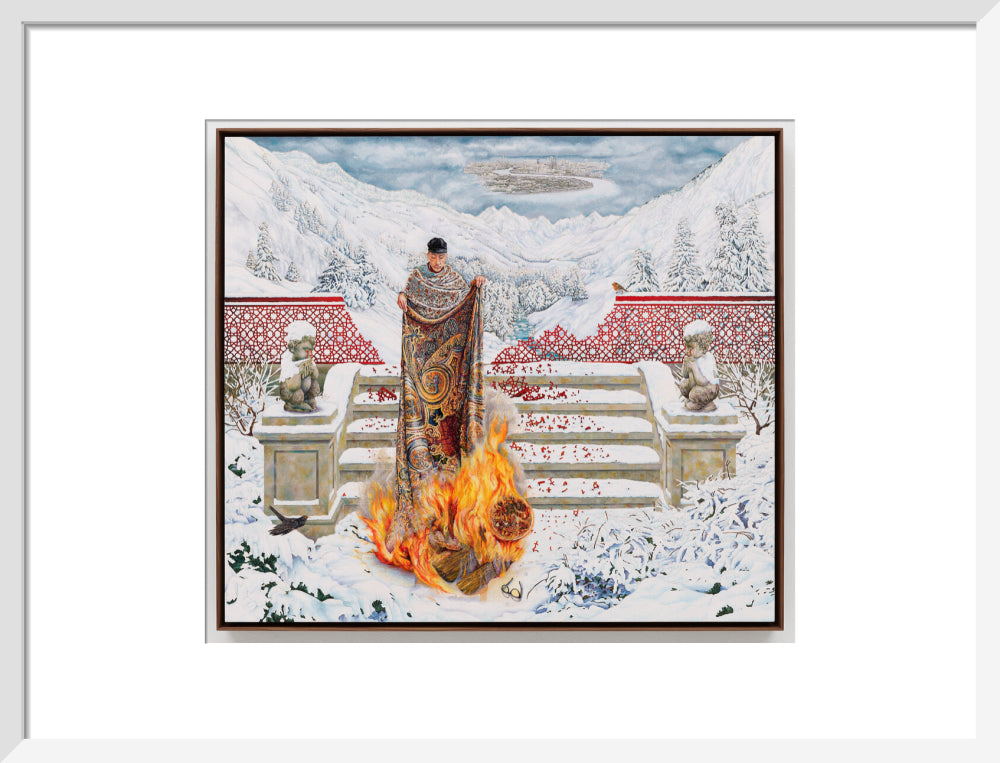 Raqib shaw ('the final submission in fire on ice') portrait print (art print, medium, white frame)