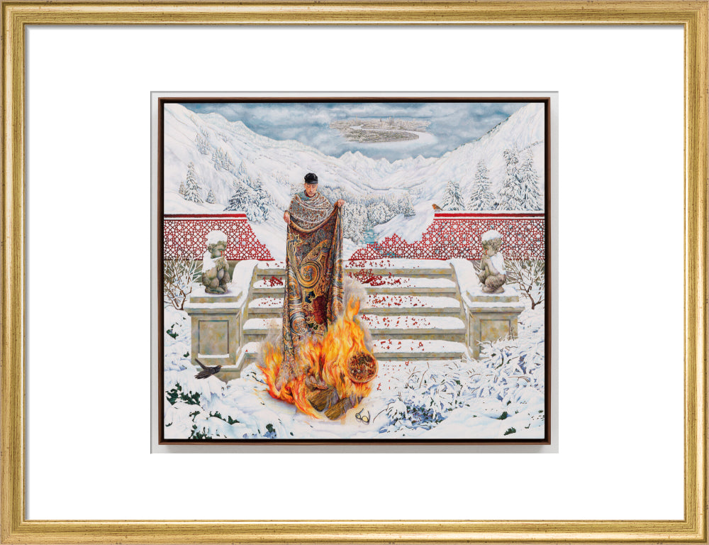 Raqib shaw ('the final submission in fire on ice') portrait print (art print, medium, gold frame)