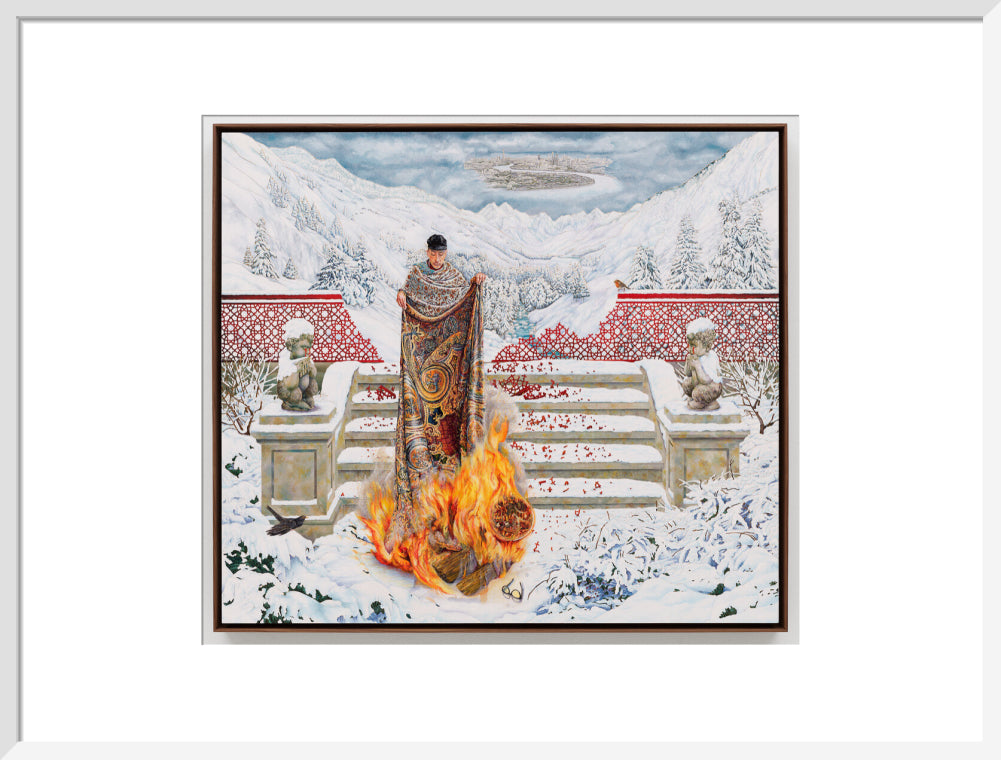 Raqib shaw ('the final submission in fire on ice') portrait print (art print, large, white frame)