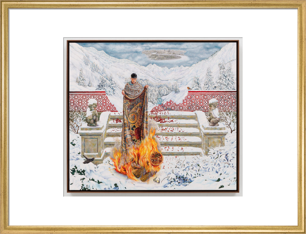 Raqib shaw ('the final submission in fire on ice') portrait print (art print, large, gold frame)