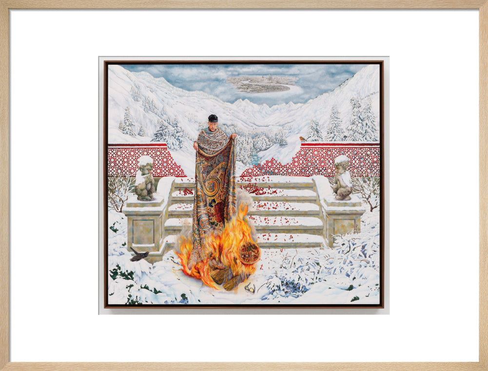 Raqib shaw ('the final submission in fire on ice') portrait print (art print, large, natural frame)