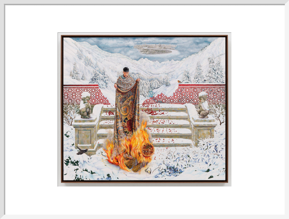 Raqib shaw ('the final submission in fire on ice') portrait print (art print, extra large, white frame)