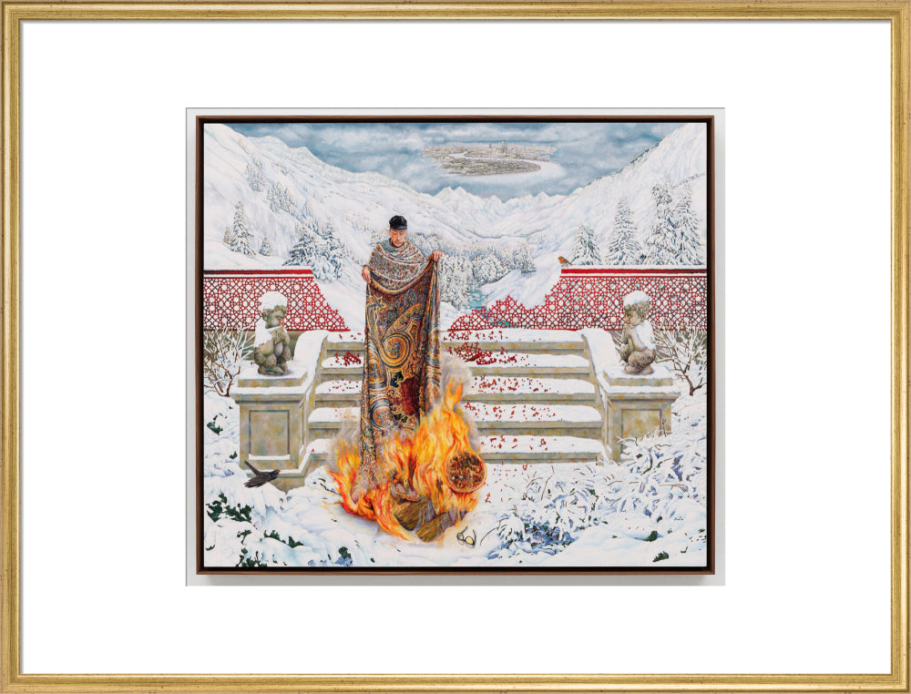 Raqib shaw ('the final submission in fire on ice') portrait print (art print, extra large, gold frame)