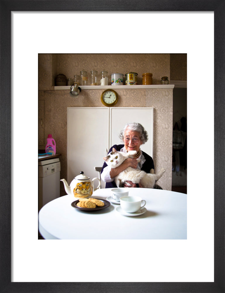 Judith kerr with her cat katinka portrait print (art print, small, black frame)