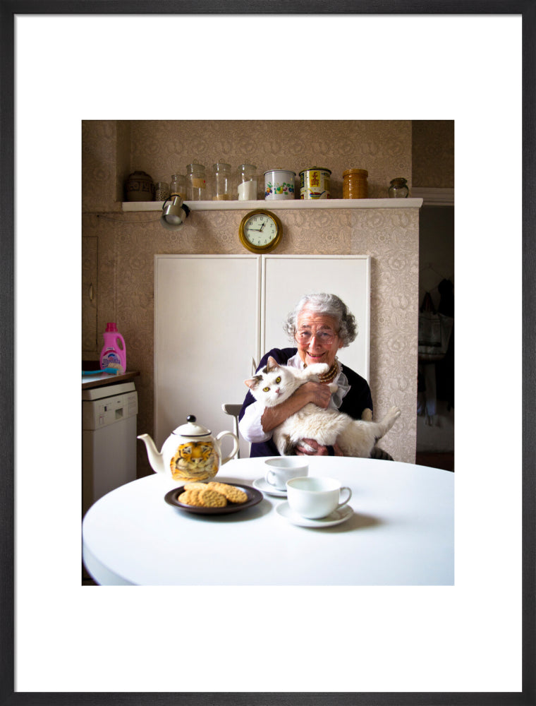 Judith kerr with her cat katinka portrait print (art print, large, black frame)