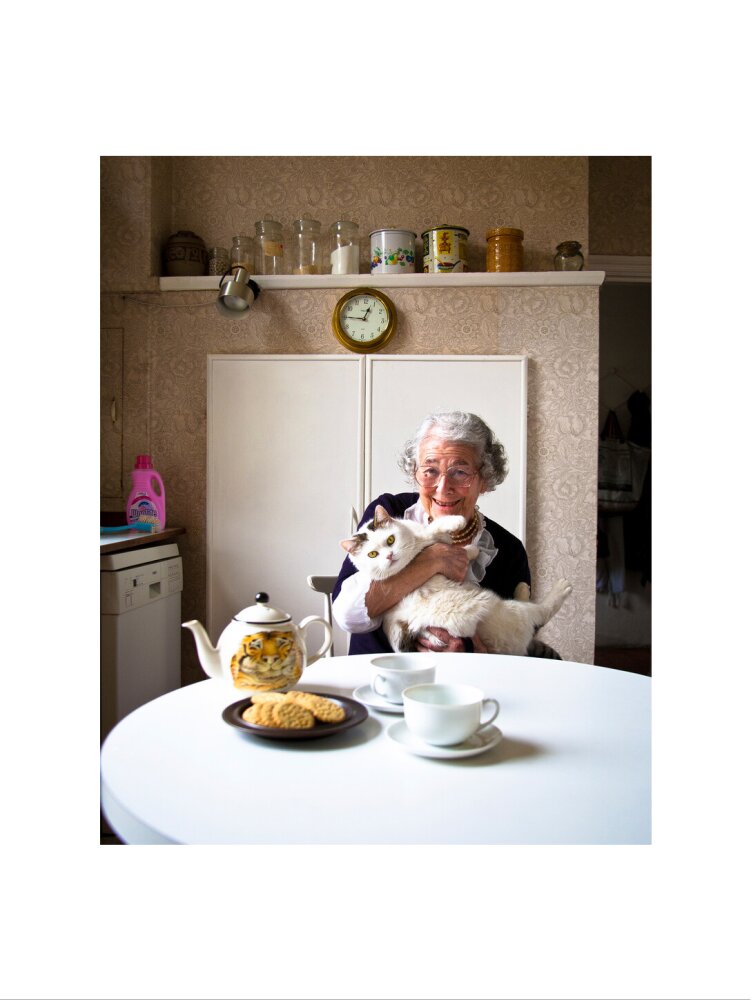 Judith kerr with her cat katinka portrait print (art print, small, no frame)