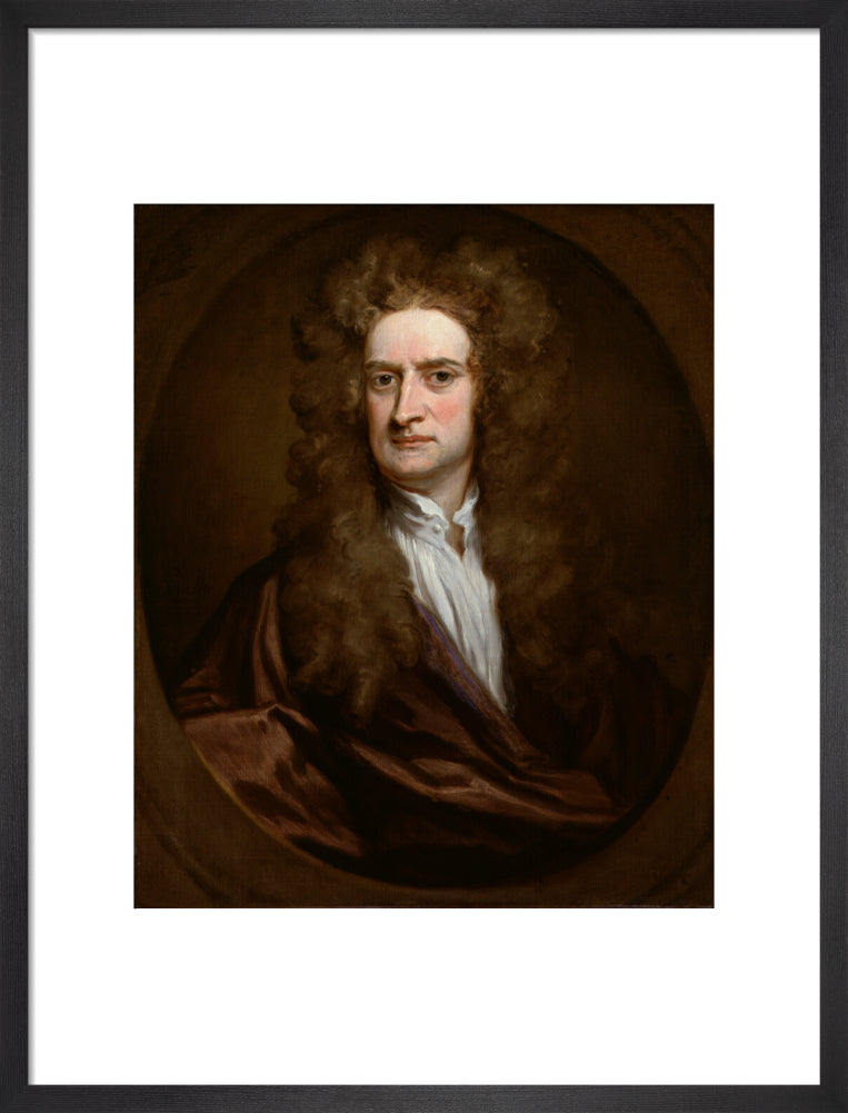 Sir isaac newton portrait print (art print, medium, black frame)
