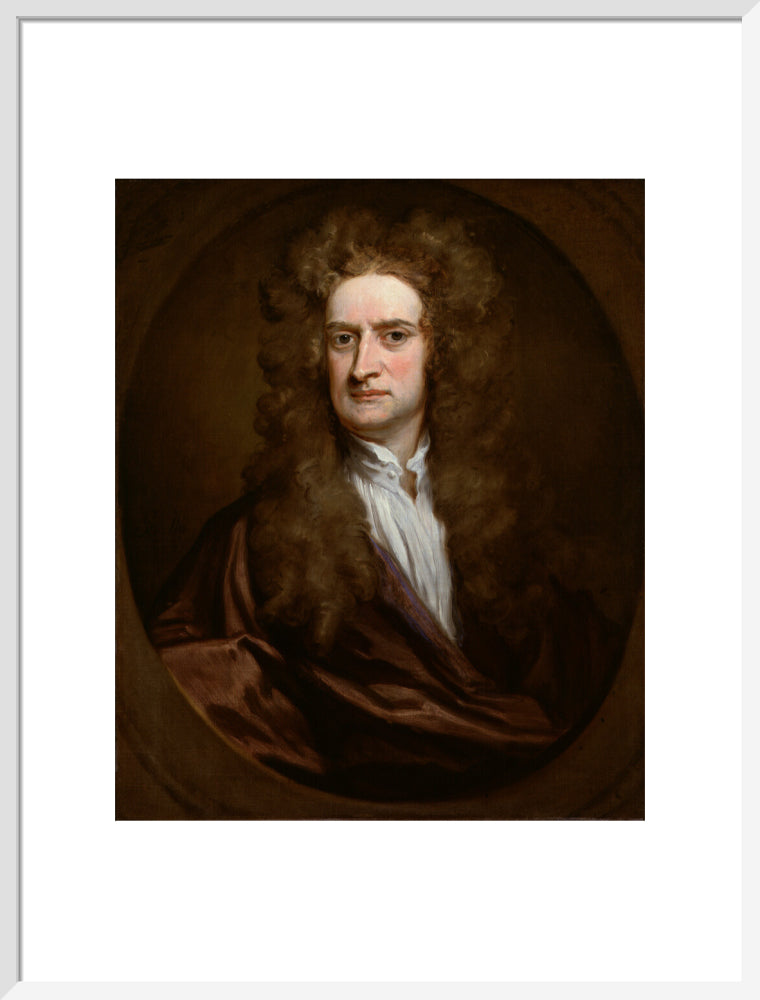 Sir isaac newton portrait print (art print, large, white frame)
