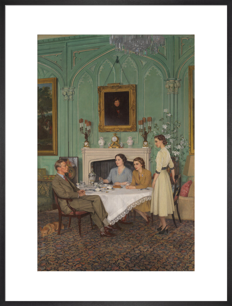 Conversation piece at the royal lodge, windsor portrait print (art print, extra large, black frame frame)