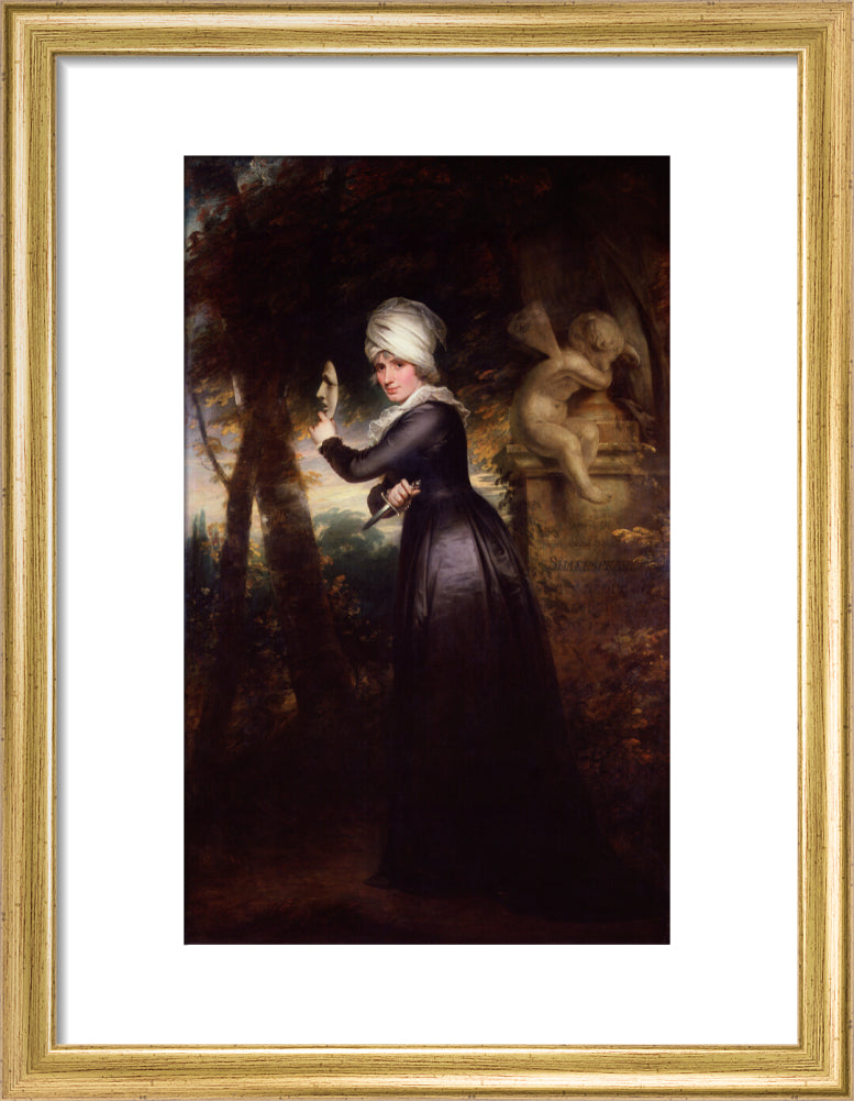 Sarah siddons (née kemble) ('mrs siddons with the emblems of tragedy') portrait print (art print, small, gold frame)
