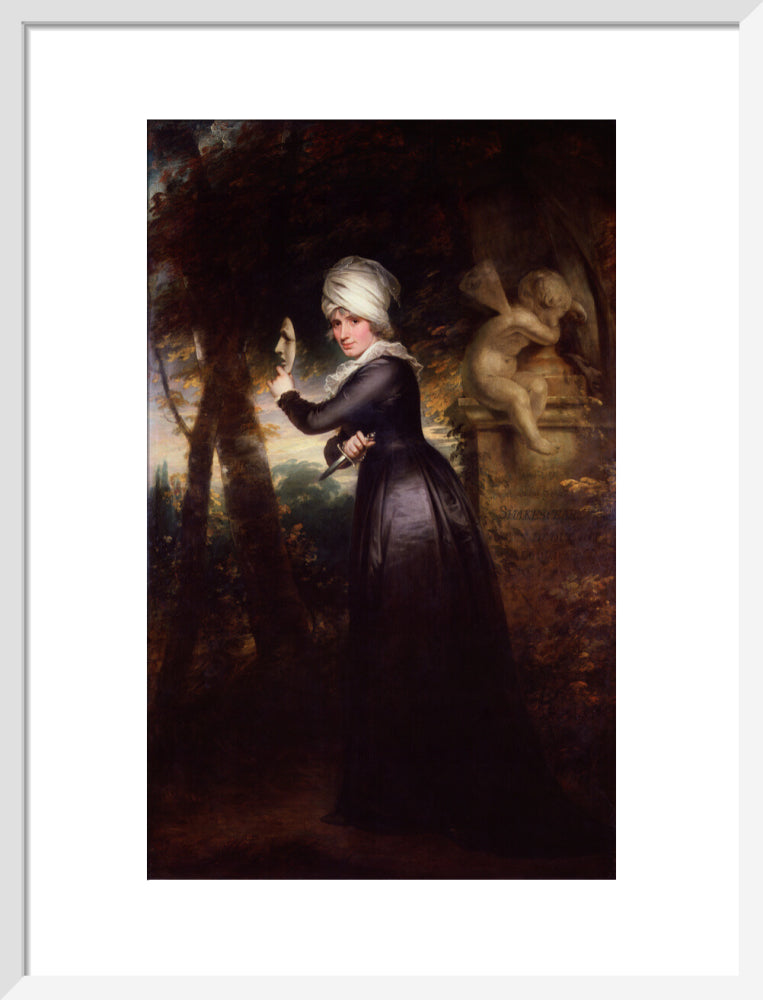 Sarah siddons (née kemble) ('mrs siddons with the emblems of tragedy') portrait print (art print, medium, white frame)
