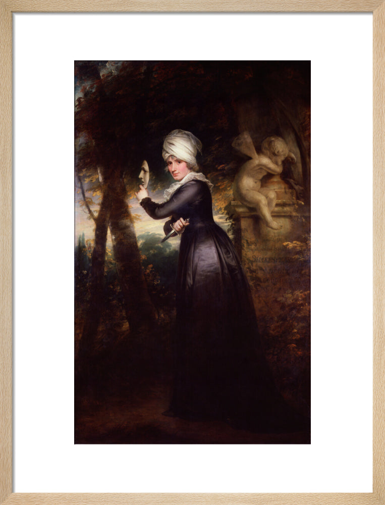 Sarah siddons (née kemble) ('mrs siddons with the emblems of tragedy') portrait print (art print, medium, natural frame)