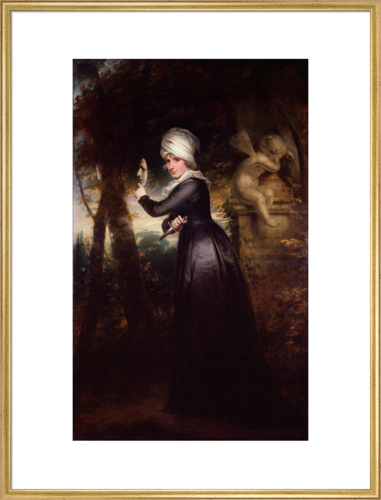 Sarah siddons (née kemble) ('mrs siddons with the emblems of tragedy') portrait print (art print, extra large, gold frame)