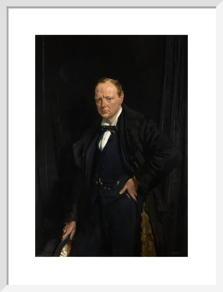 Winston churchill portrait print (art print, medium, white frame)