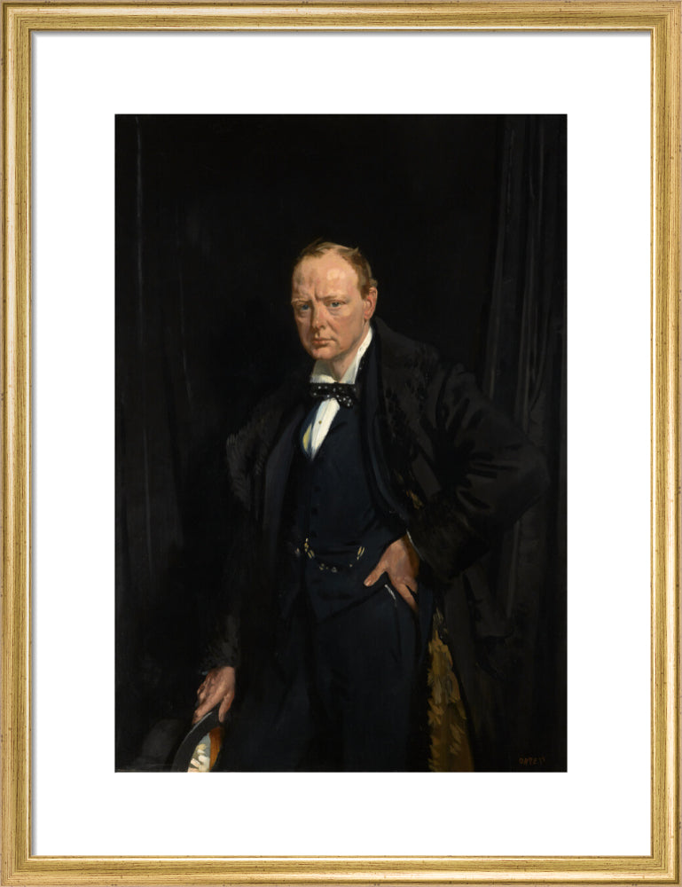 Winston churchill portrait print (art print, medium, gold frame)
