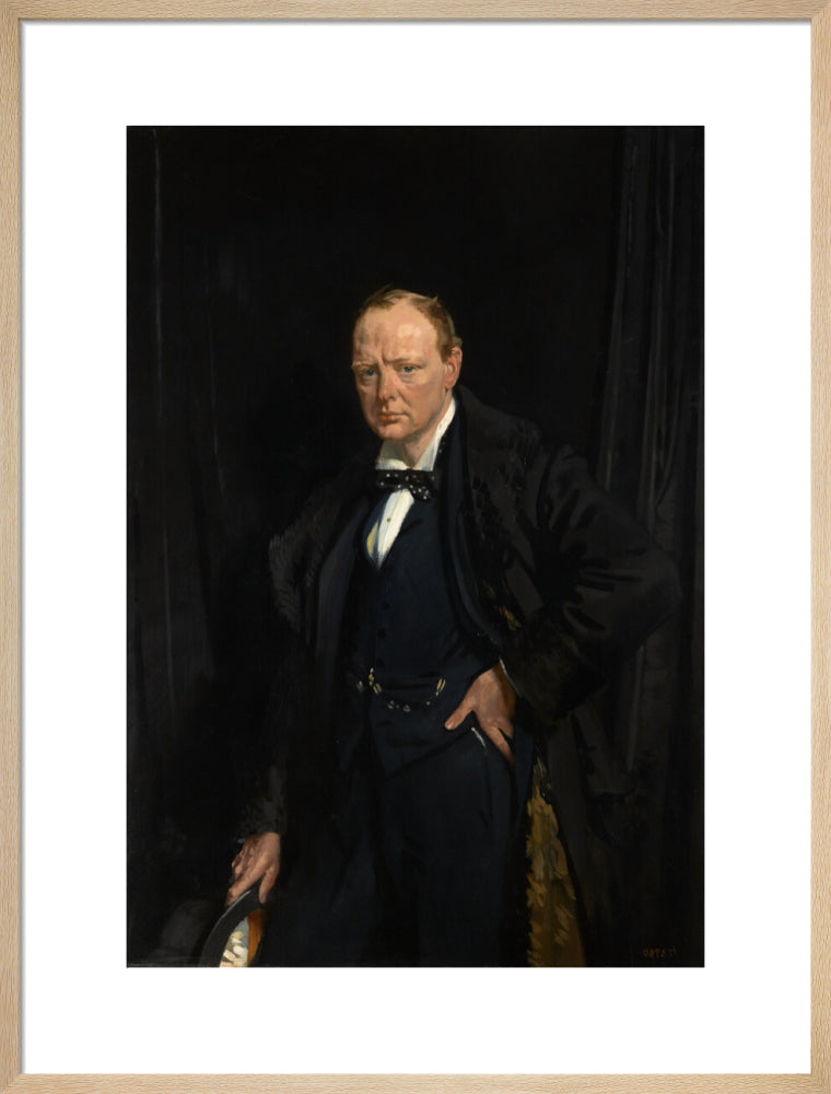 Winston churchill portrait print (art print, large, natural frame)