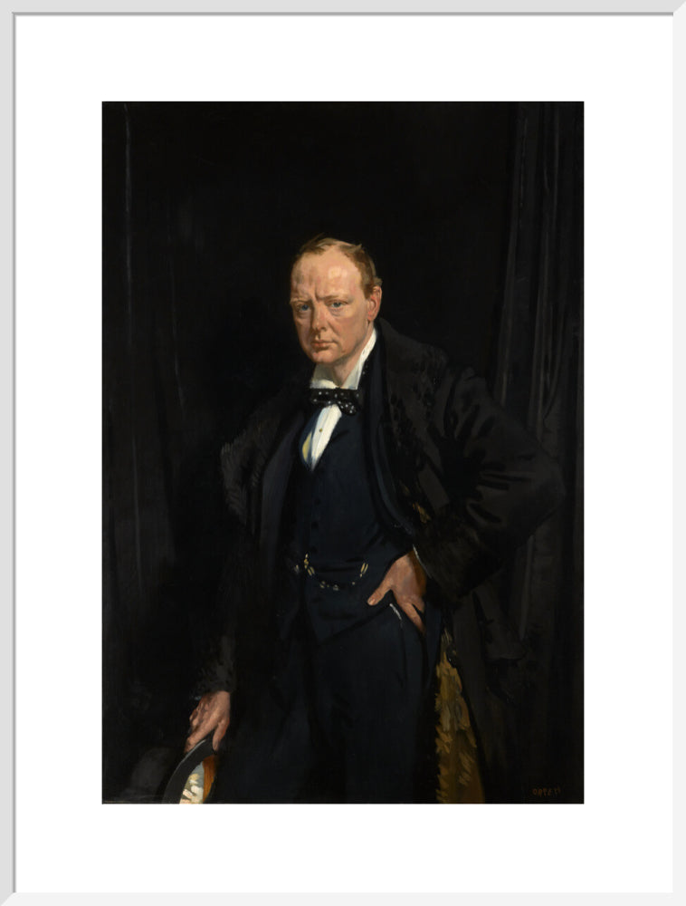 Winston churchill portrait print (art print, extra large, white frame)
