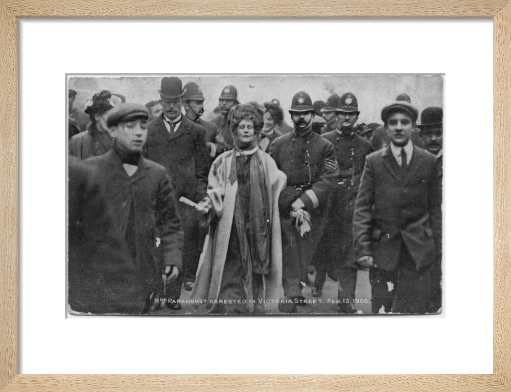 Mrs pankhurst arrested in victoria street, february 13 1908' portrait print (art print, small, natural frame)