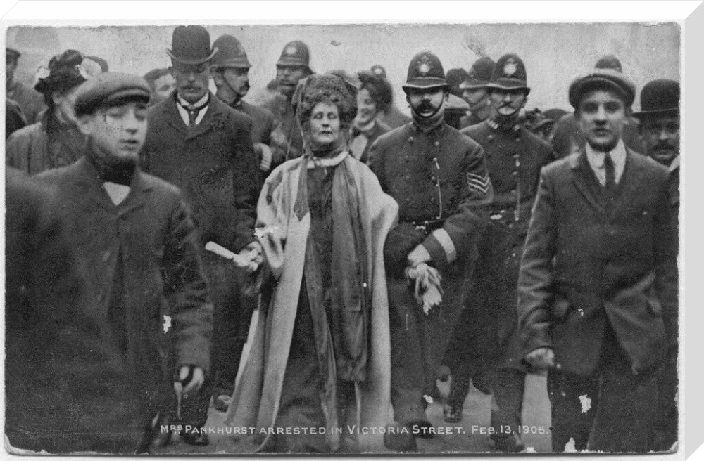 Mrs pankhurst arrested in victoria street, february 13 1908' portrait print (stretched canvas, extra large, no frame)