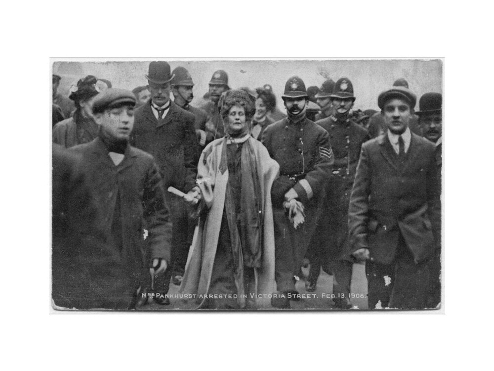 Mrs pankhurst arrested in victoria street, february 13 1908' portrait print (art print, small, no frame)