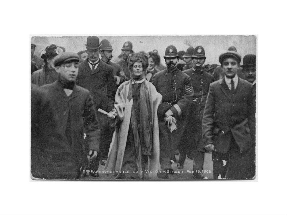 Mrs pankhurst arrested in victoria street, february 13 1908' portrait print (art print, large, no frame)