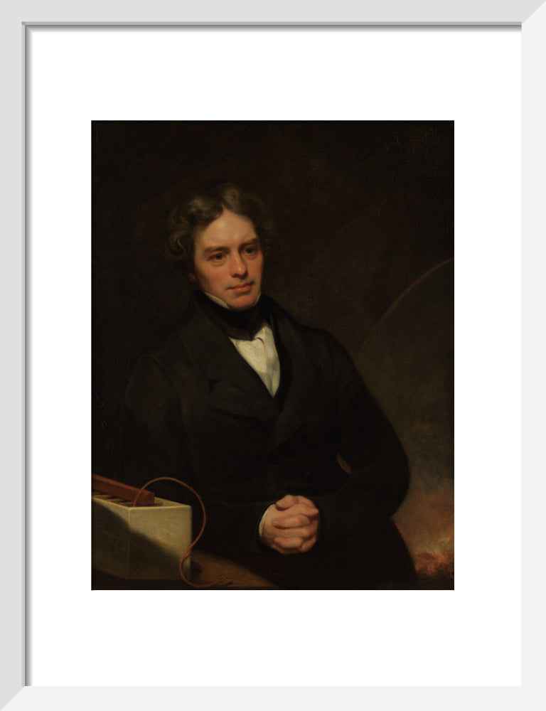 Michael faraday portrait print (art print, small, white frame)