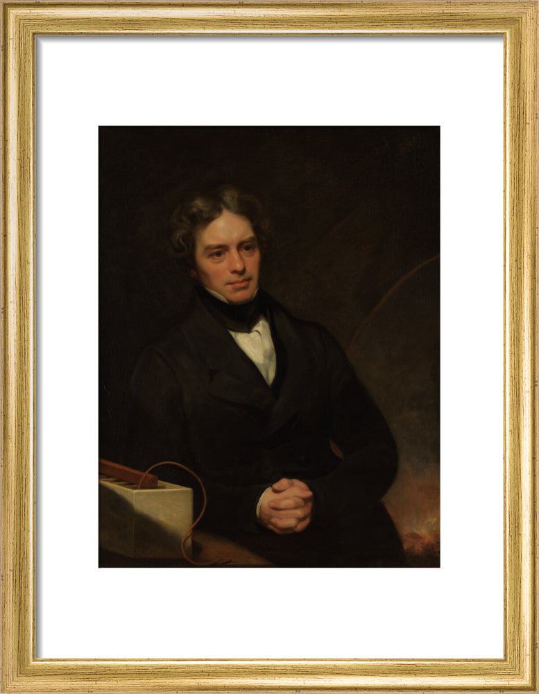 Michael faraday portrait print (art print, small, gold frame)