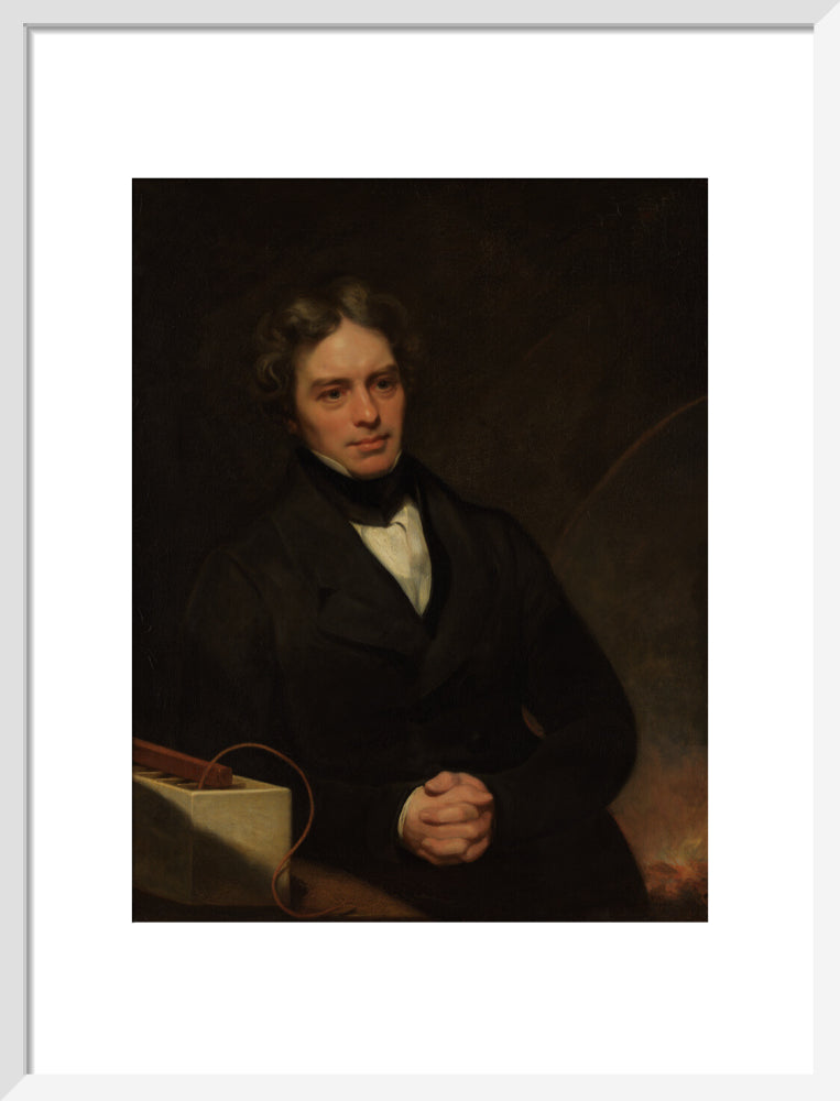 Michael faraday portrait print (art print, medium, white frame)