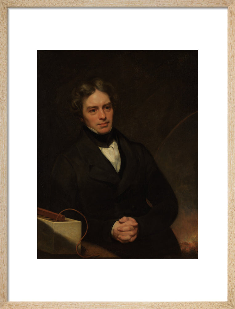 Michael faraday portrait print (art print, medium, natural frame)