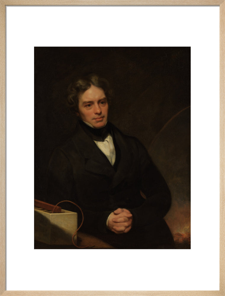 Michael faraday portrait print (art print, large, natural frame)
