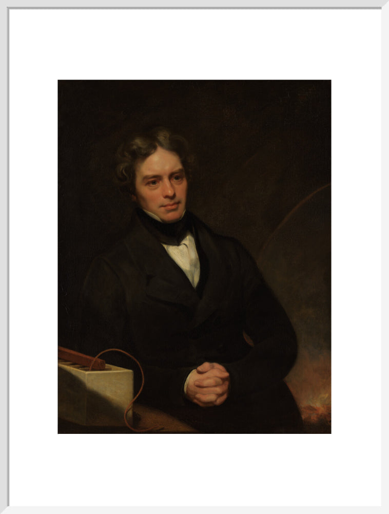Michael faraday portrait print (art print, extra large, white frame)