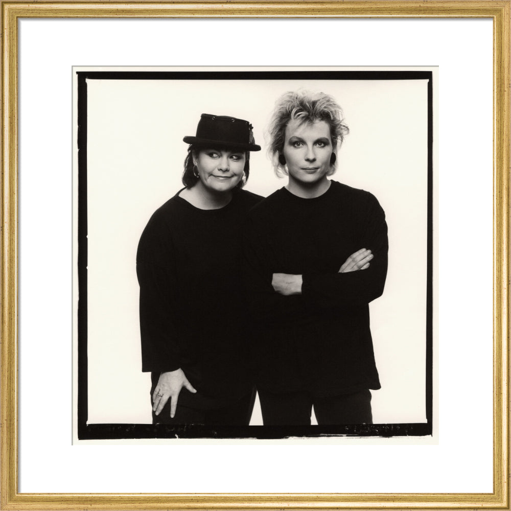 Dawn french; jennifer saunders portrait print (art print, medium, gold frame)